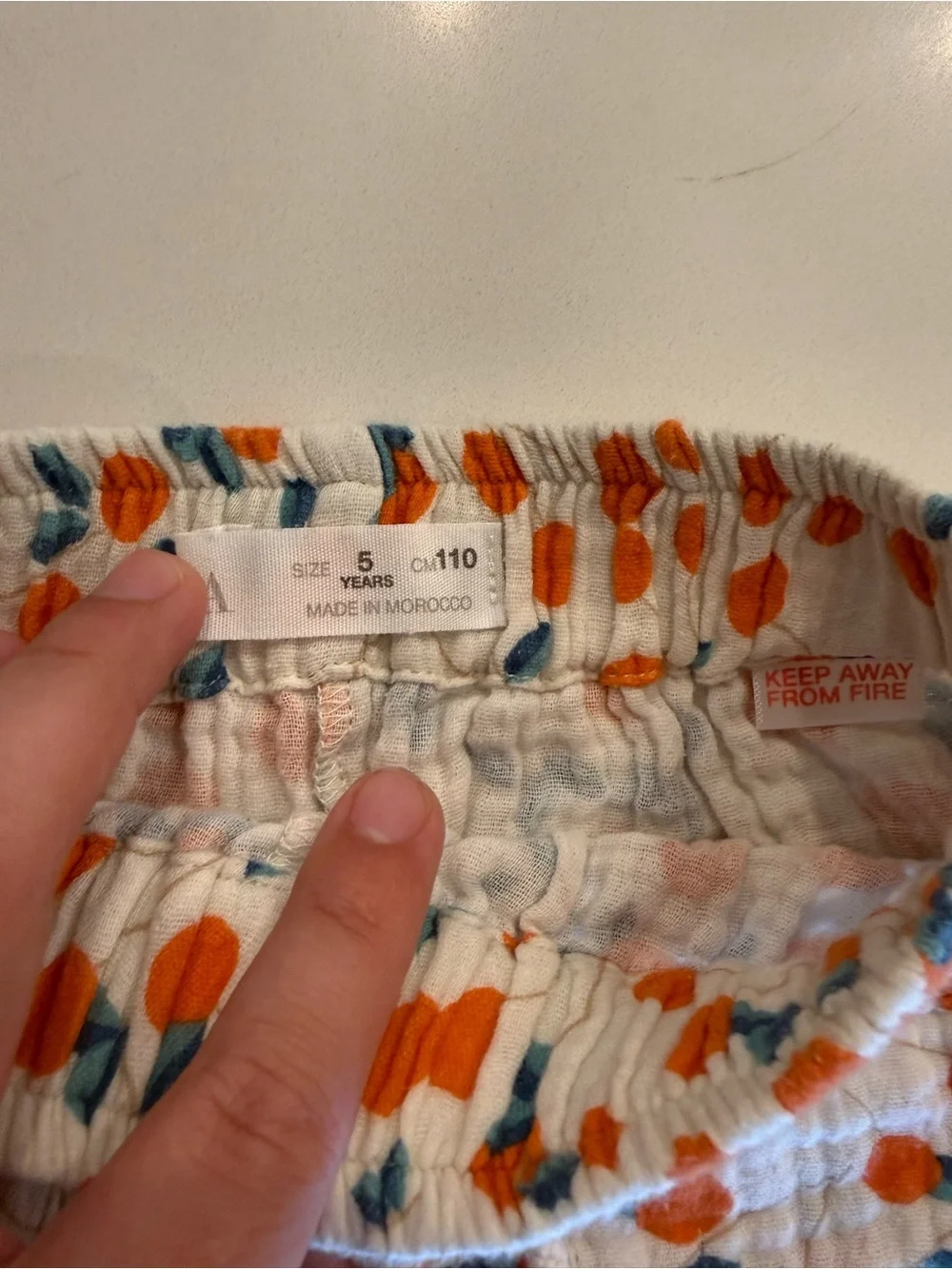 Zara White Pajama Pants with Orange Dot and Teal Leaf Print